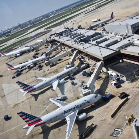 Airplanes standing on runway of phalidalphia airport